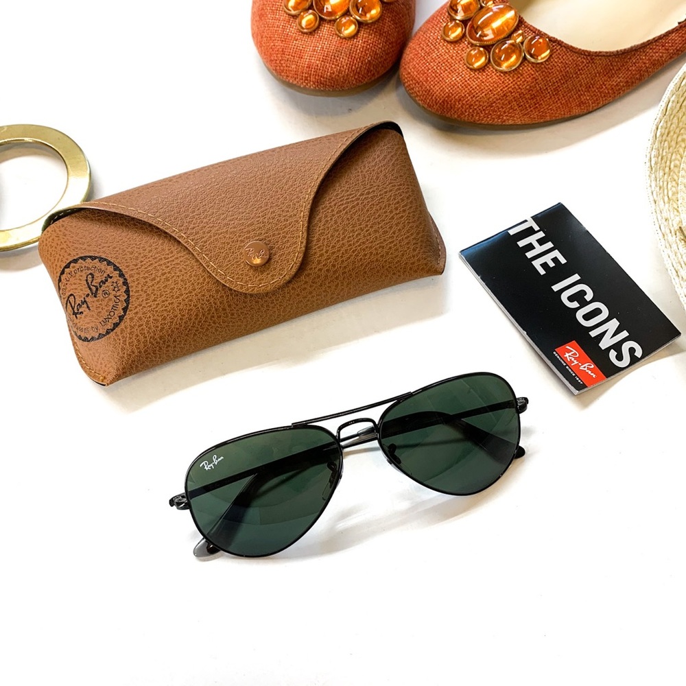 Ray-Ban Aviator Metal II RB 3689 9148/31 Polished Black/Green Classic Sunglasses